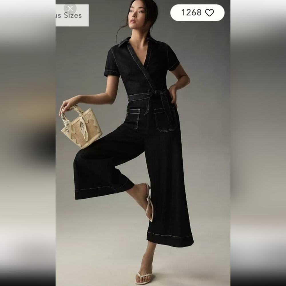 Anthropologie The Colette Wrap Jumpsuit by Maeve Denim Edition 0 NEW